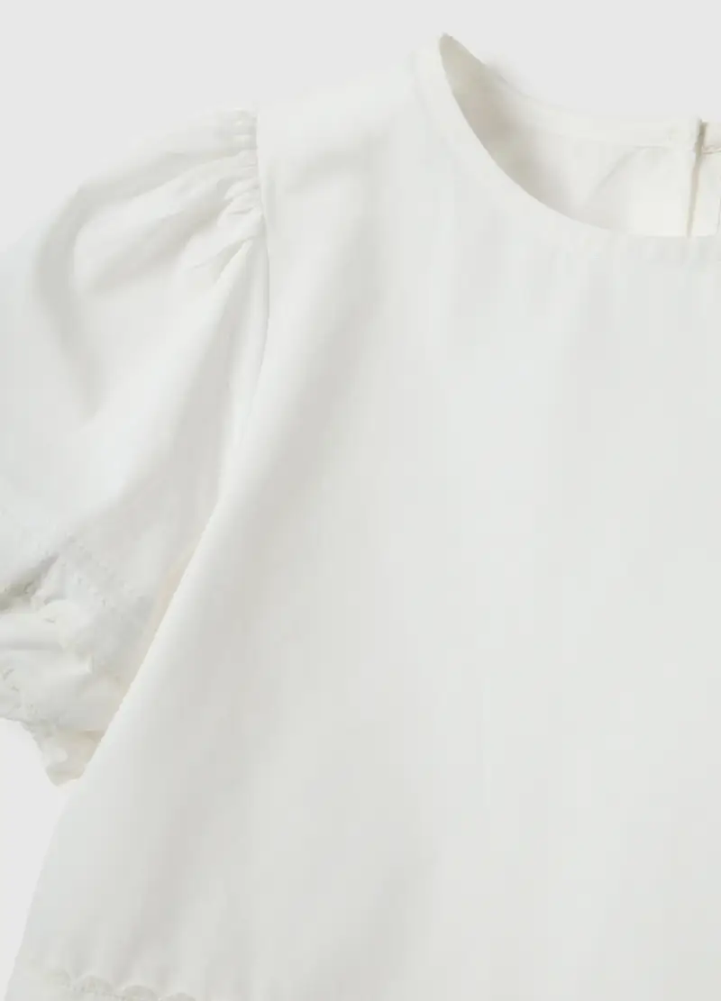 Blusa In Puro Cotone Bianca Da Bambina Regular Fit Con Decori, Bianco miniatura 3