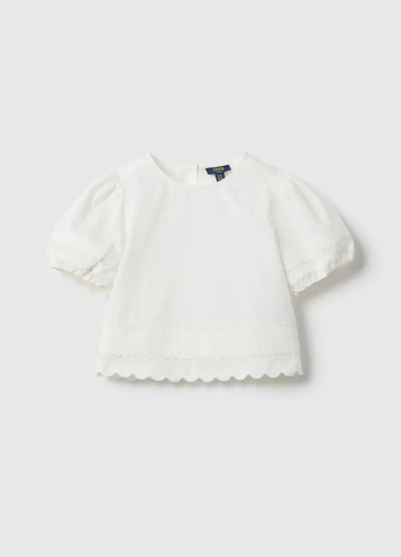 Blusa In Puro Cotone Bianca Da Bambina Regular Fit Con Decori, Bianco