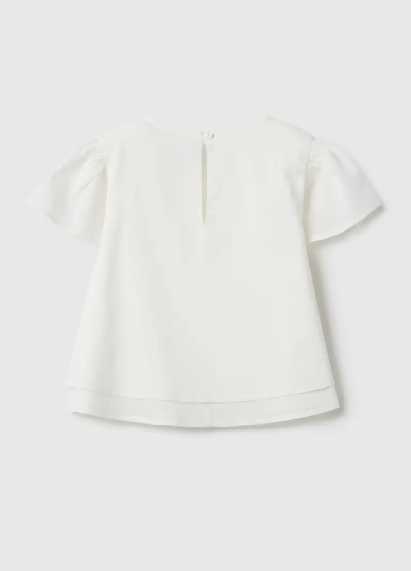 Blusa In Puro Cotone Bianca Da Bambina Regular Fit Con Ricami, Bianco miniatura 2