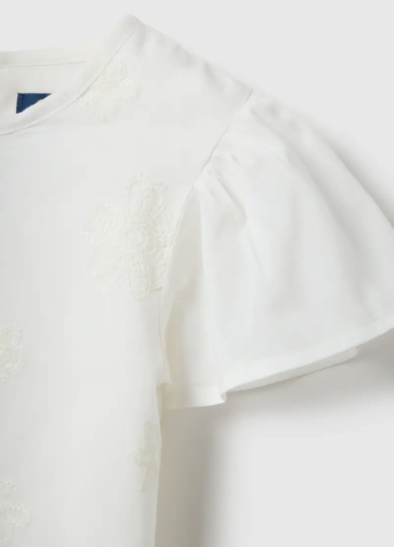 Blusa In Puro Cotone Bianca Da Bambina Regular Fit Con Ricami, Bianco miniatura 3