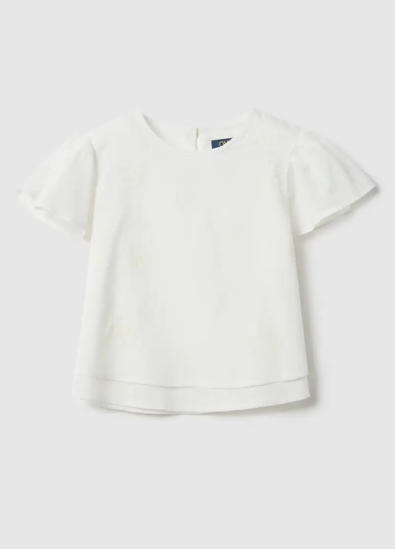 Blusa In Puro Cotone Bianca Da Bambina Regular Fit Con Ricami, Bianco