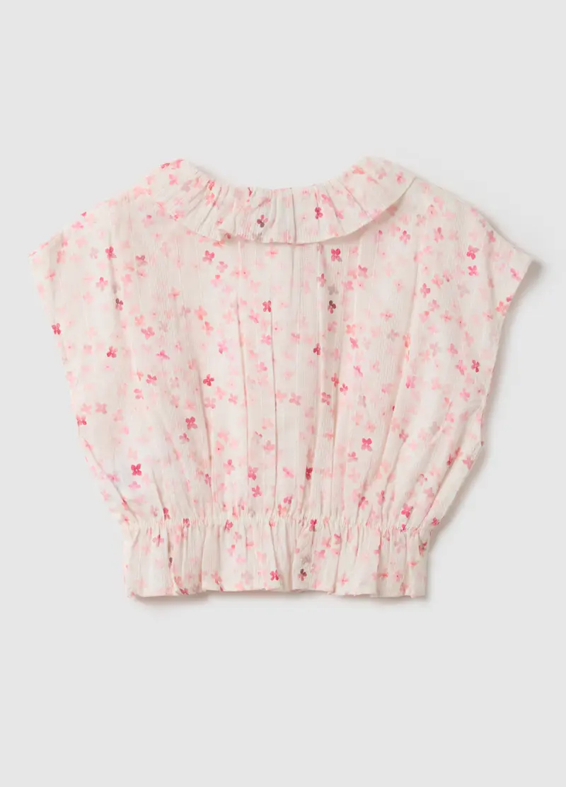 Blusa In Puro Cotone Multicolor Da Bambina Slim Fit Con Fiori, Multicolor miniatura 2
