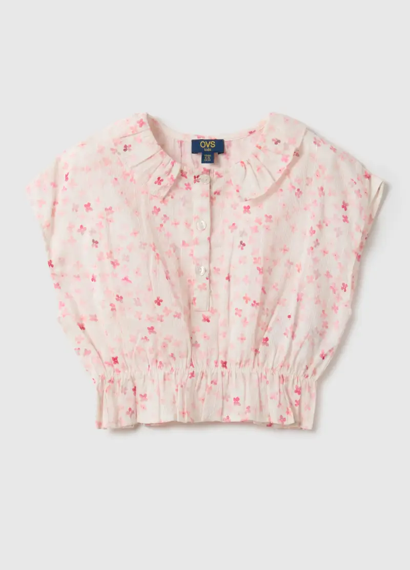 Blusa In Puro Cotone Multicolor Da Bambina Slim Fit Con Fiori, Multicolor