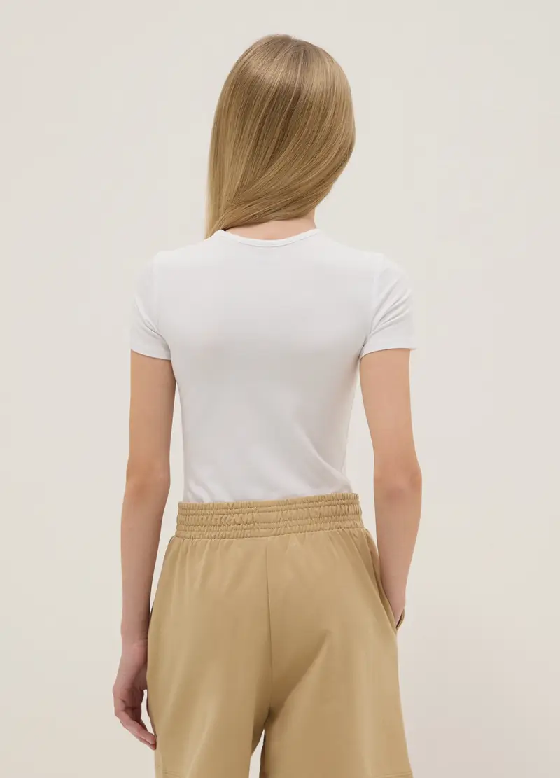 Body Fitted In Cotone Elasticizzato Bianco Da Ragazza, Bambina, Bianco miniatura 2