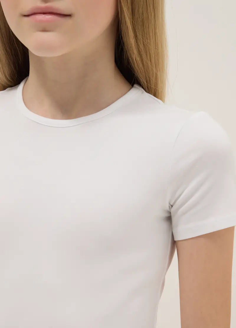 Body Fitted In Cotone Elasticizzato Bianco Da Ragazza, Bambina, Bianco miniatura 3