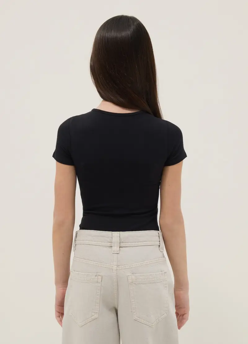 Body Fitted In Cotone Elasticizzato Nero Da Ragazza, Bambina, Nero miniatura 2
