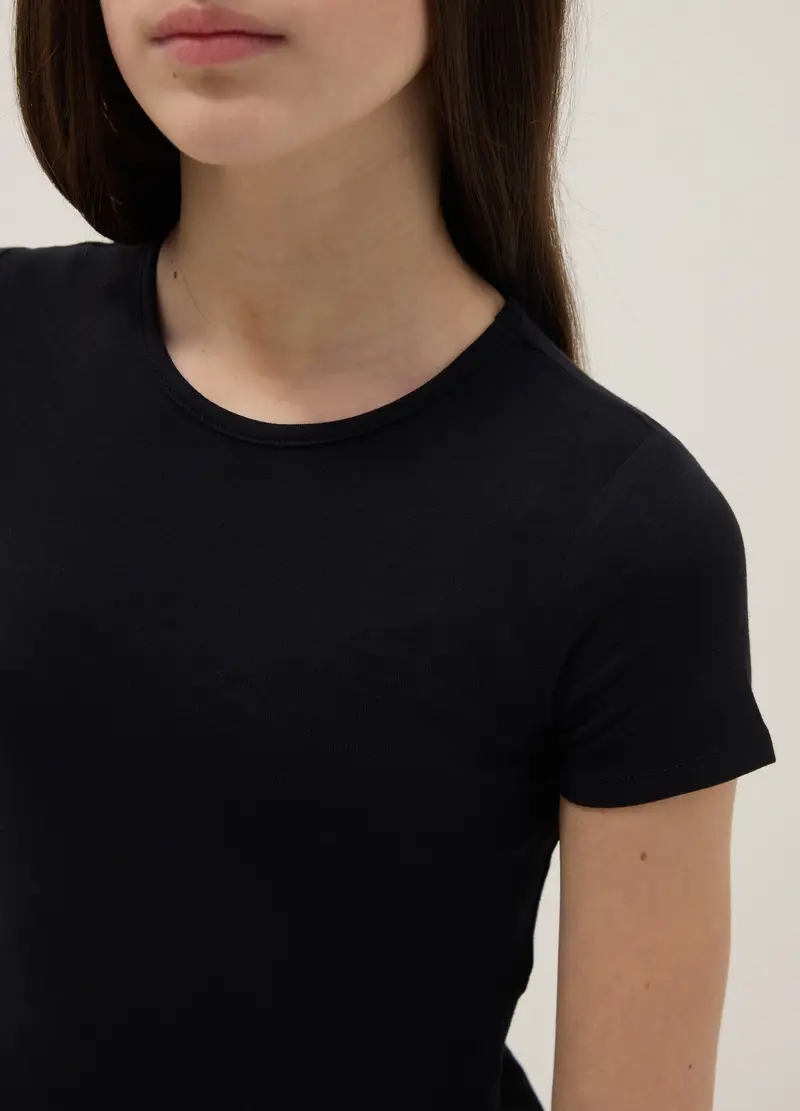 Body Fitted In Cotone Elasticizzato Nero Da Ragazza, Bambina, Nero miniatura 3