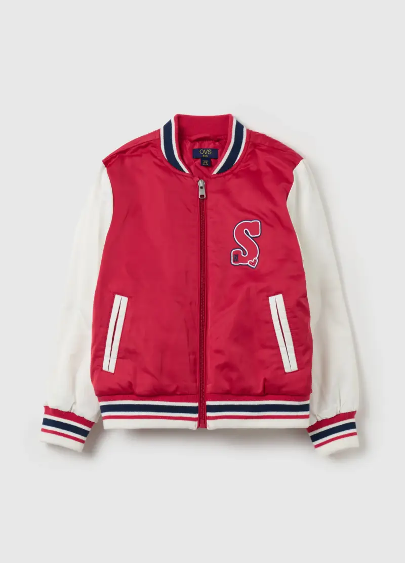 Bomber Varsity Imbottito Con Patch, Bambina, Multicolor