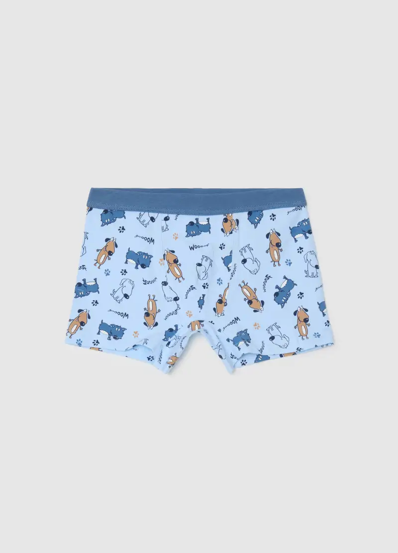 Boxer Da Bambino In Cotone Elasticizzato Azzurro Con Stampa, Multicolor