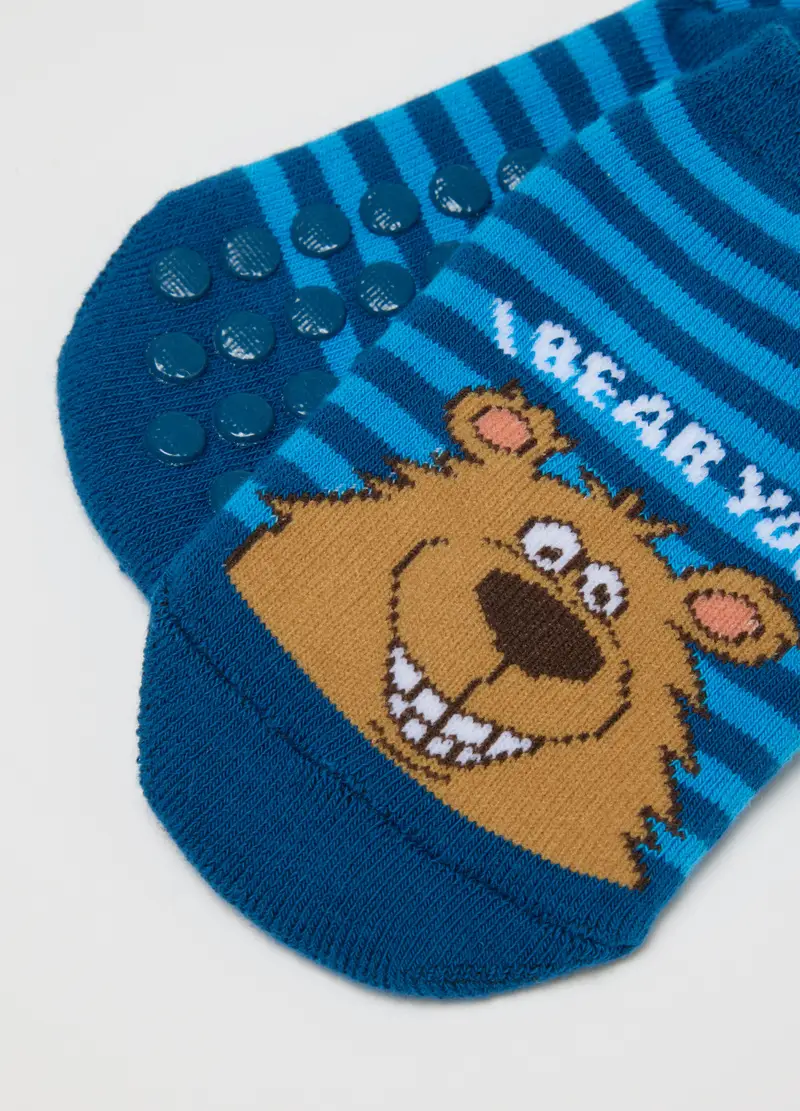 Calzini Antiscivolo A Righe Multicolor Da Bambino In Misto Cotone, Multicolor