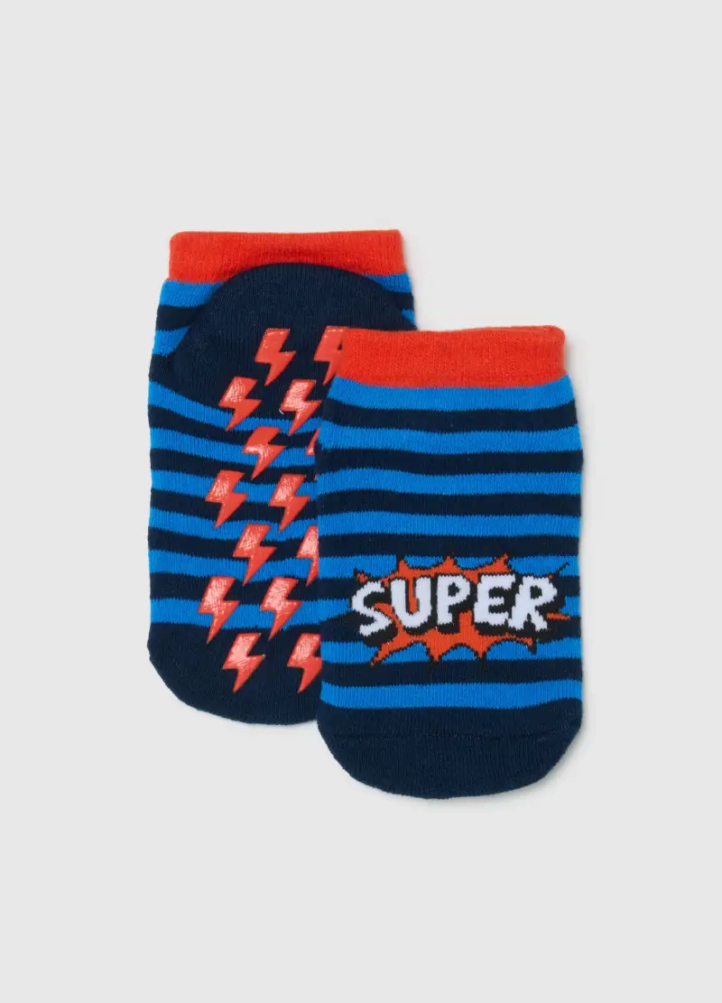 Calzini Antiscivolo In Misto Cotone A Righe Multicolor Da Bambino, Multicolor