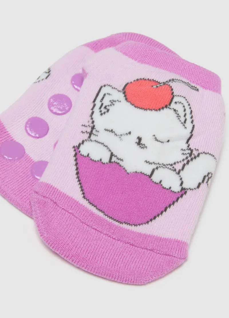 Calzini In Misto Cotone Viola Da Bambina Regular Fit Con Gatto, Viola miniatura 3