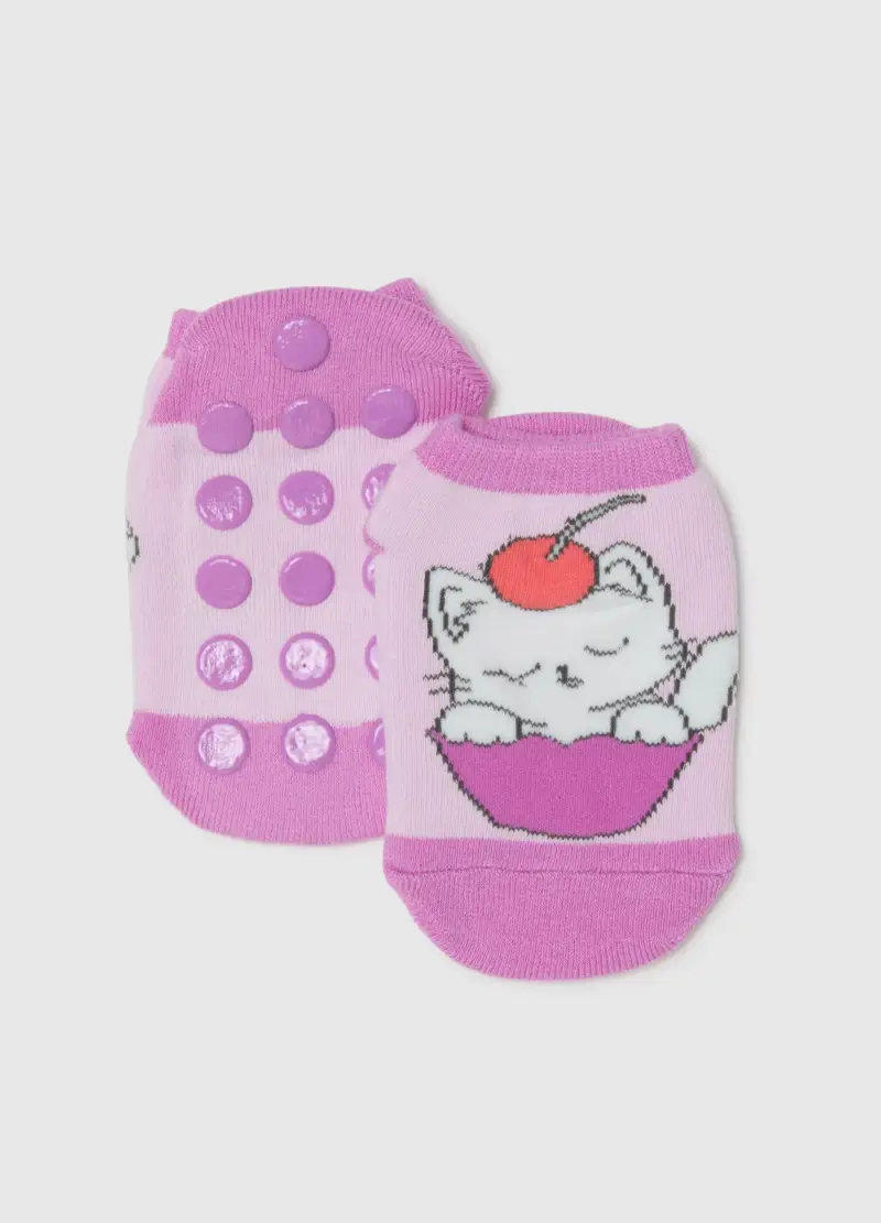 Calzini In Misto Cotone Viola Da Bambina Regular Fit Con Gatto, Viola
