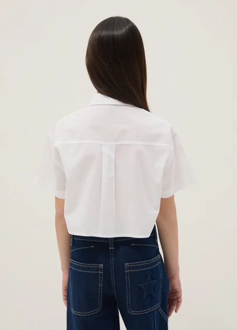 Camicia A Maniche Corte In Puro Cotone Bianca Regular Fit, Bambina, Bianco miniatura 2