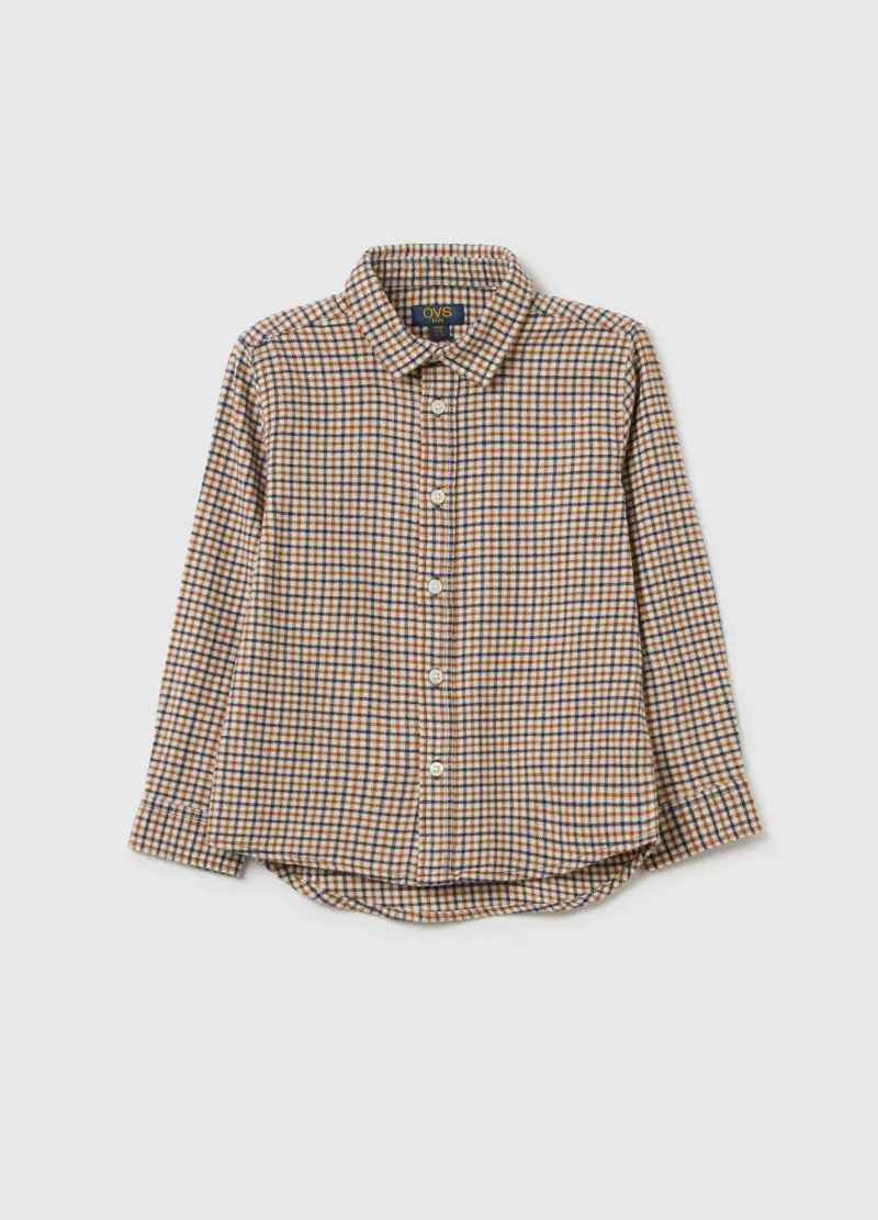 Camicia A Quadri Multicolor Da Bambino In Puro Cotone E Flanella, Multicolor