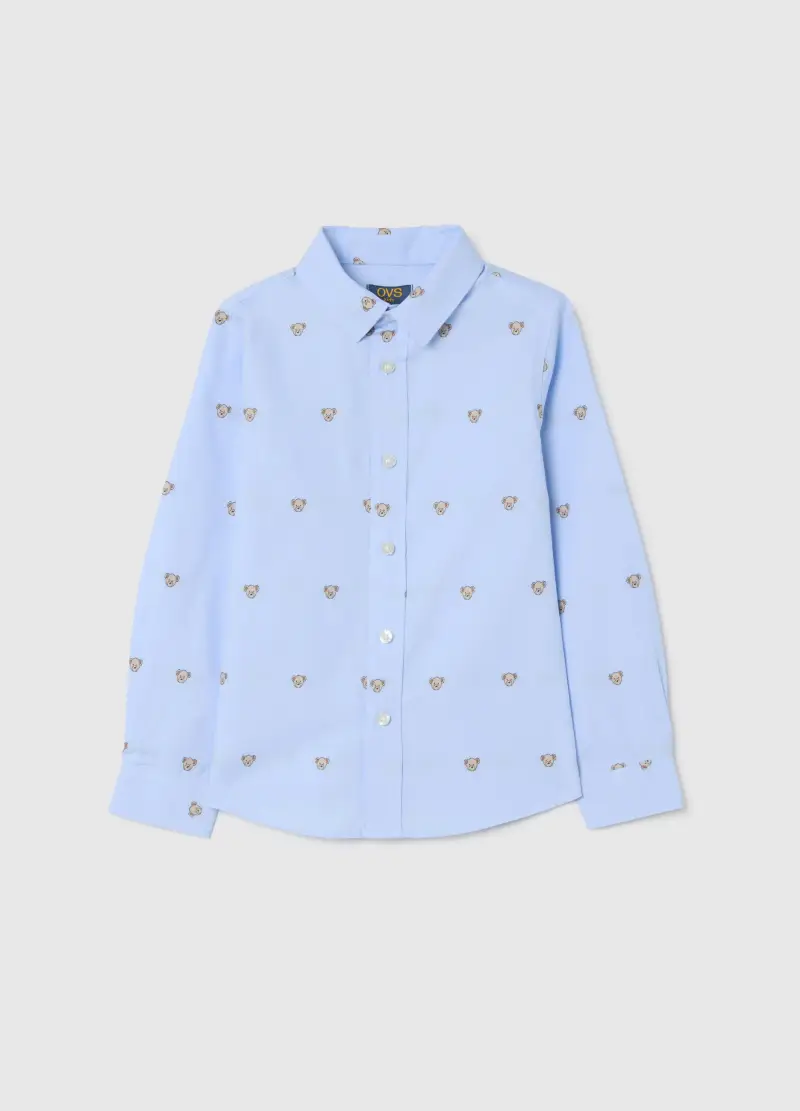 Camicia Azzurra In Cotone A Maniche Lunghe, Bambino, Azzurro