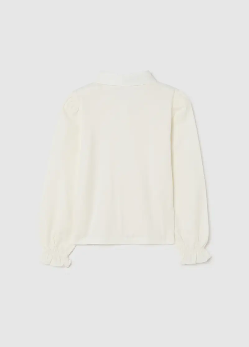Camicia Bianca A Maniche Lunghe In Cotone Elasticizzato, Bambina, Bianco miniatura 2