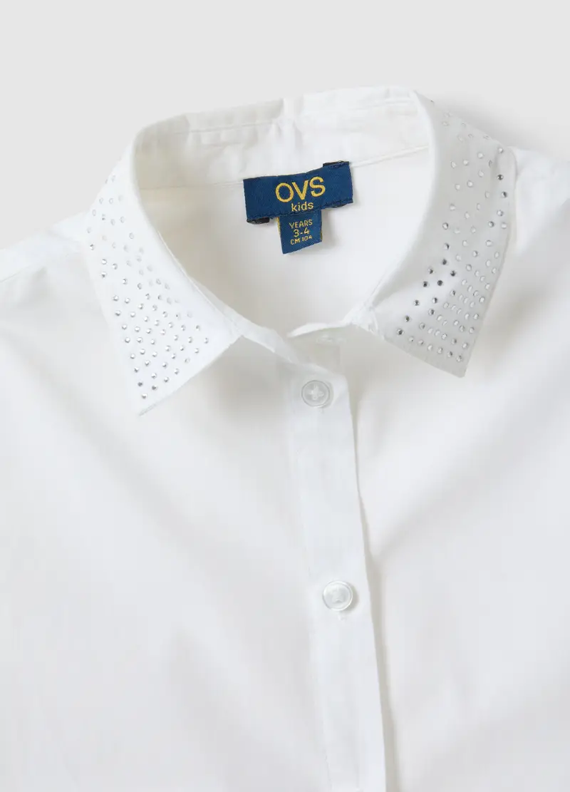 Camicia Bianca Da Bambina A Maniche Lunghe In Puro Cotone, Bianco miniatura 3