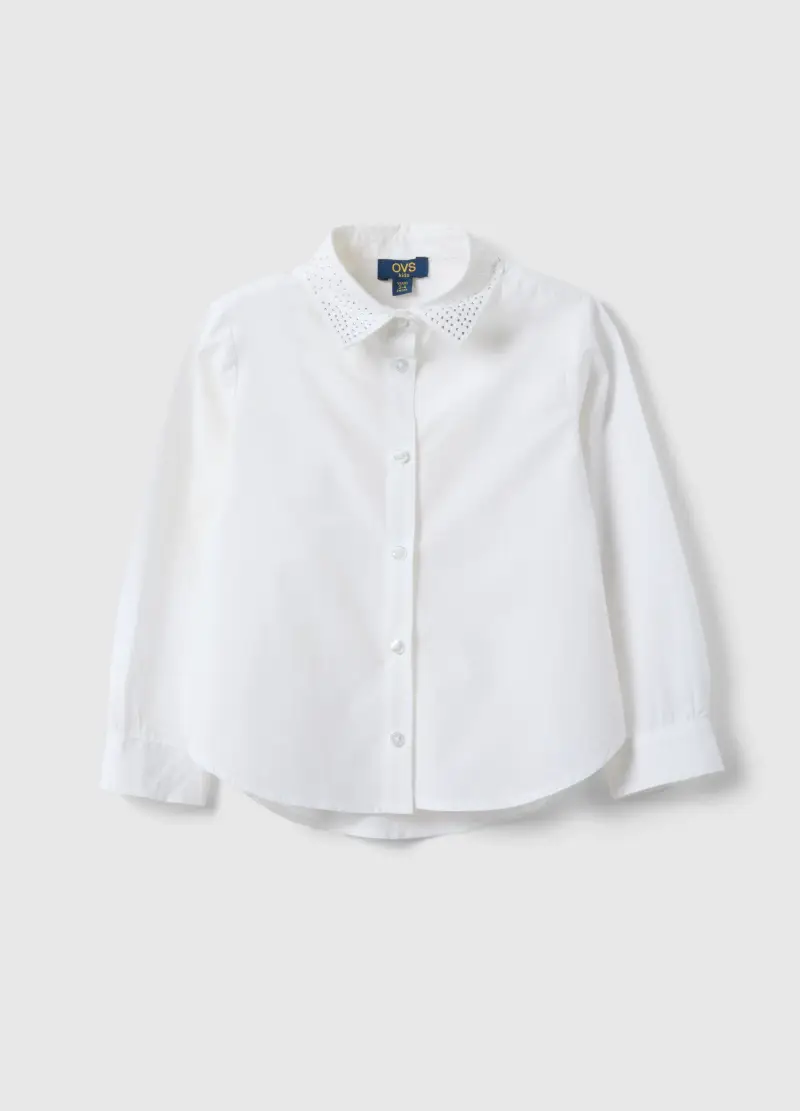 Camicia Bianca Da Bambina A Maniche Lunghe In Puro Cotone, Bianco