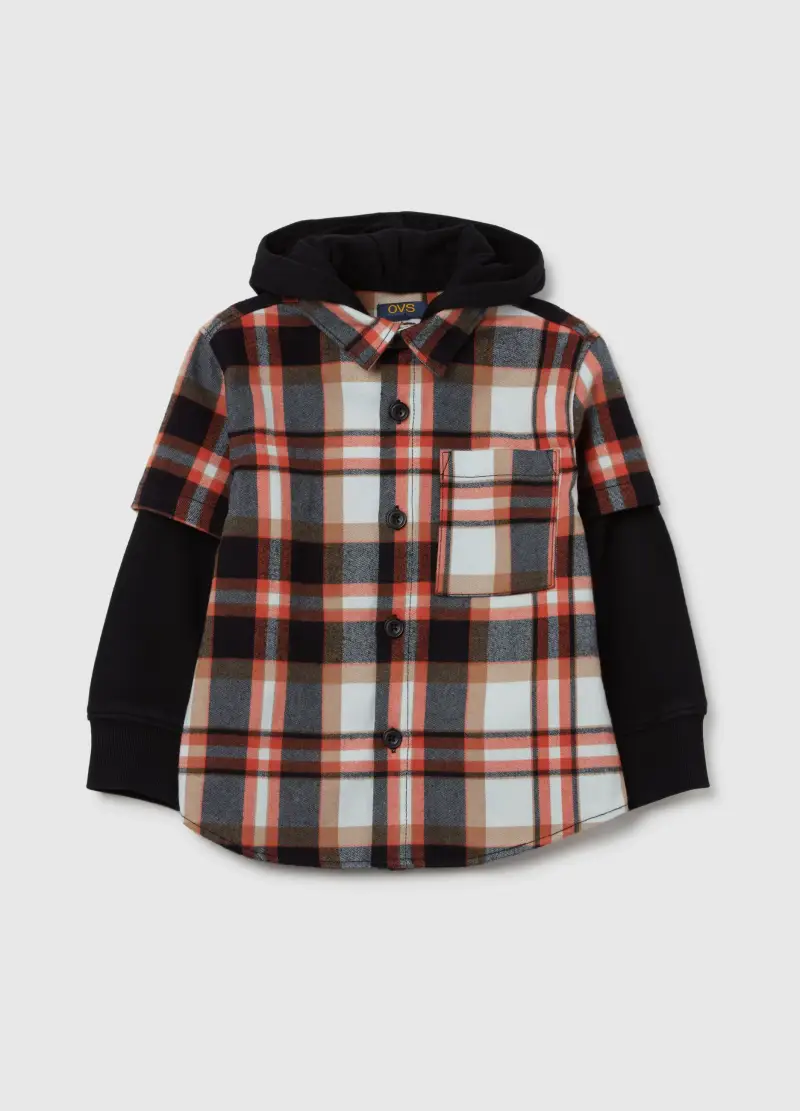 Camicia Check Con Cappuccio In Felpa, Bambino, Multicolor