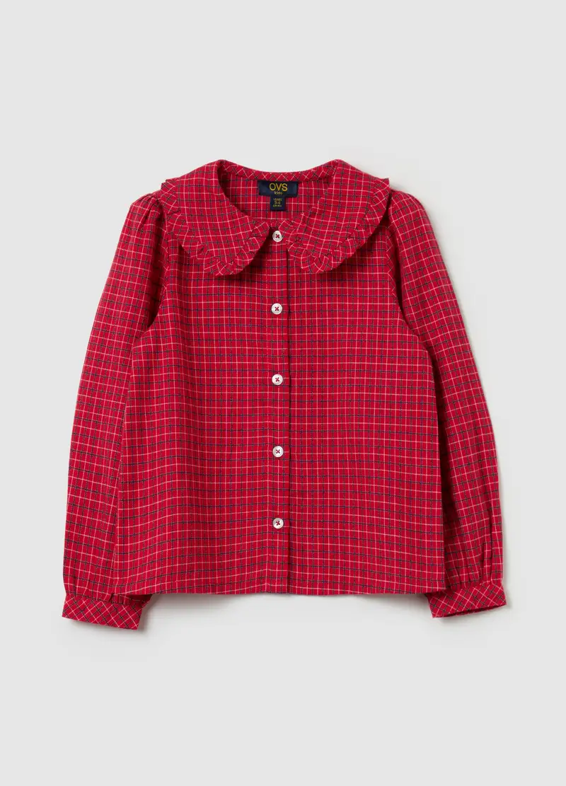 Camicia Check Con Colletto Peter Pan, Bambina, Rosso