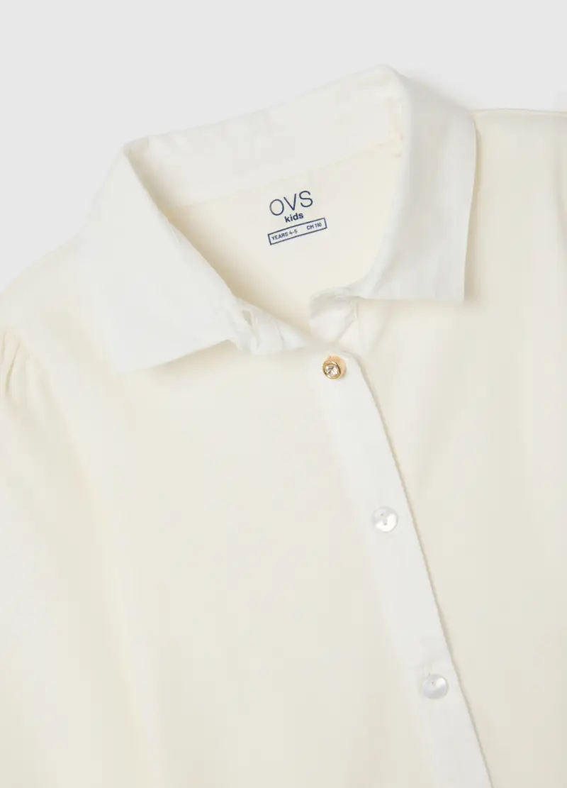 Camicia Da Bambina In Cotone Elasticizzato Bianca Regular Fit, Bianco miniatura 3