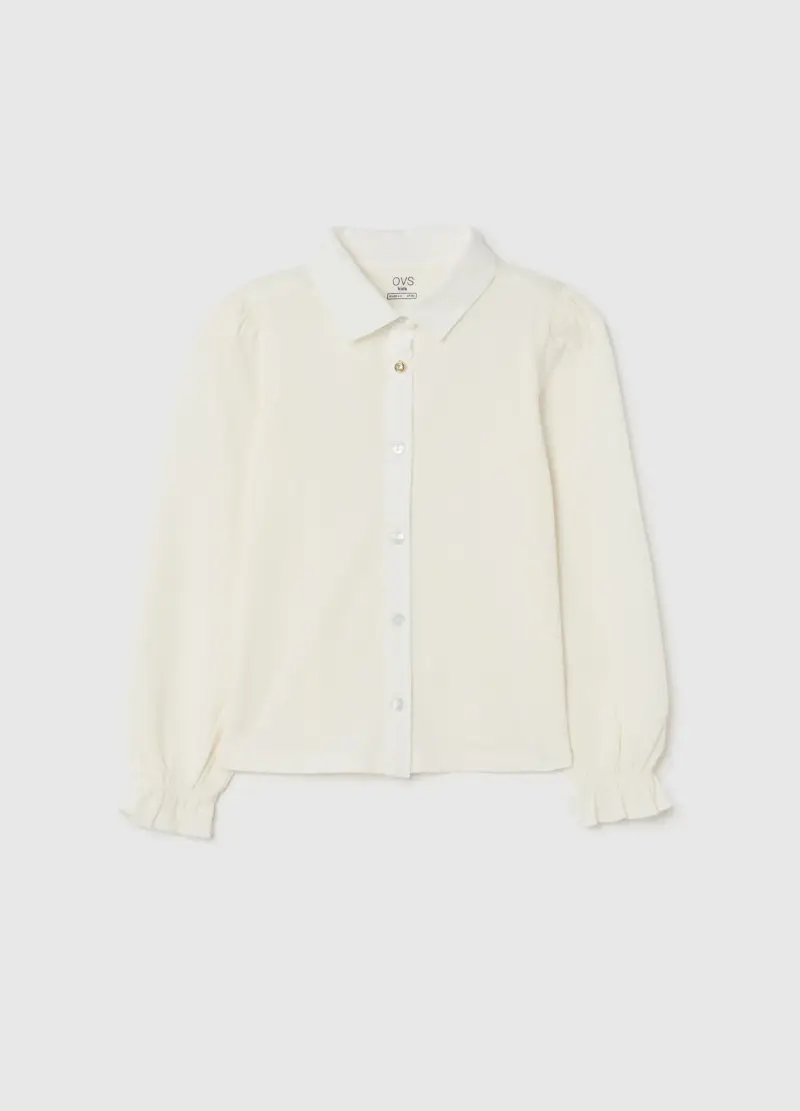 Camicia Da Bambina In Cotone Elasticizzato Bianca Regular Fit, Bianco