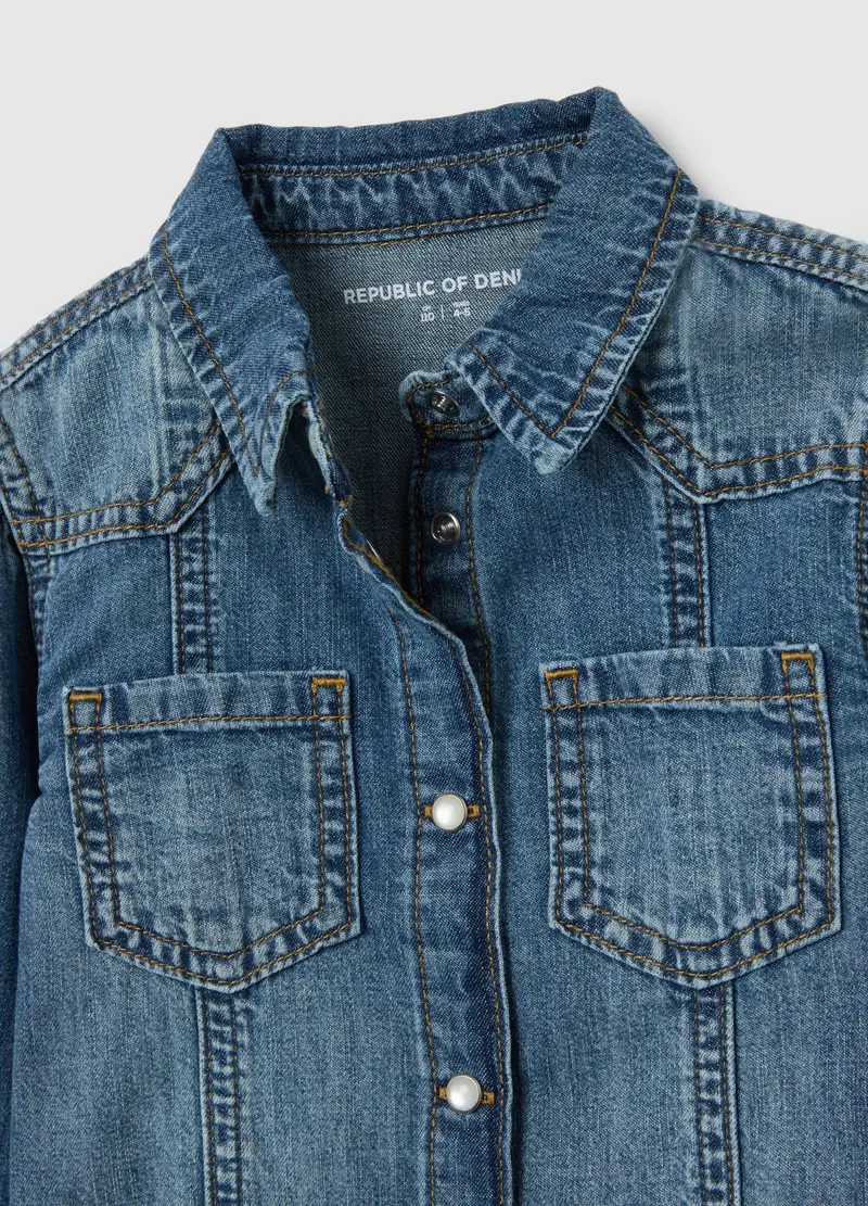 Camicia Da Bambina In Denim Blu Regular Fit, Denim miniatura 3