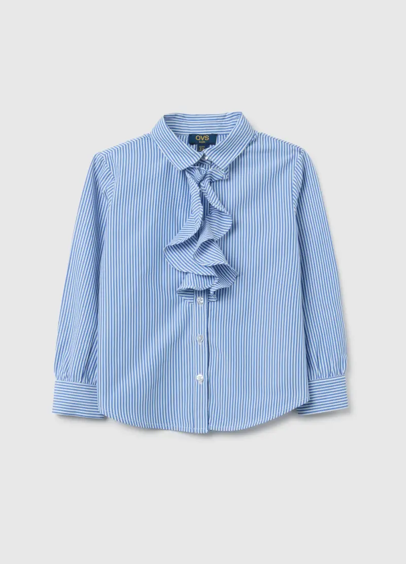 Camicia Da Bambina In Misto Cotone Multicolor Regular Fit Con Volant, Multicolor