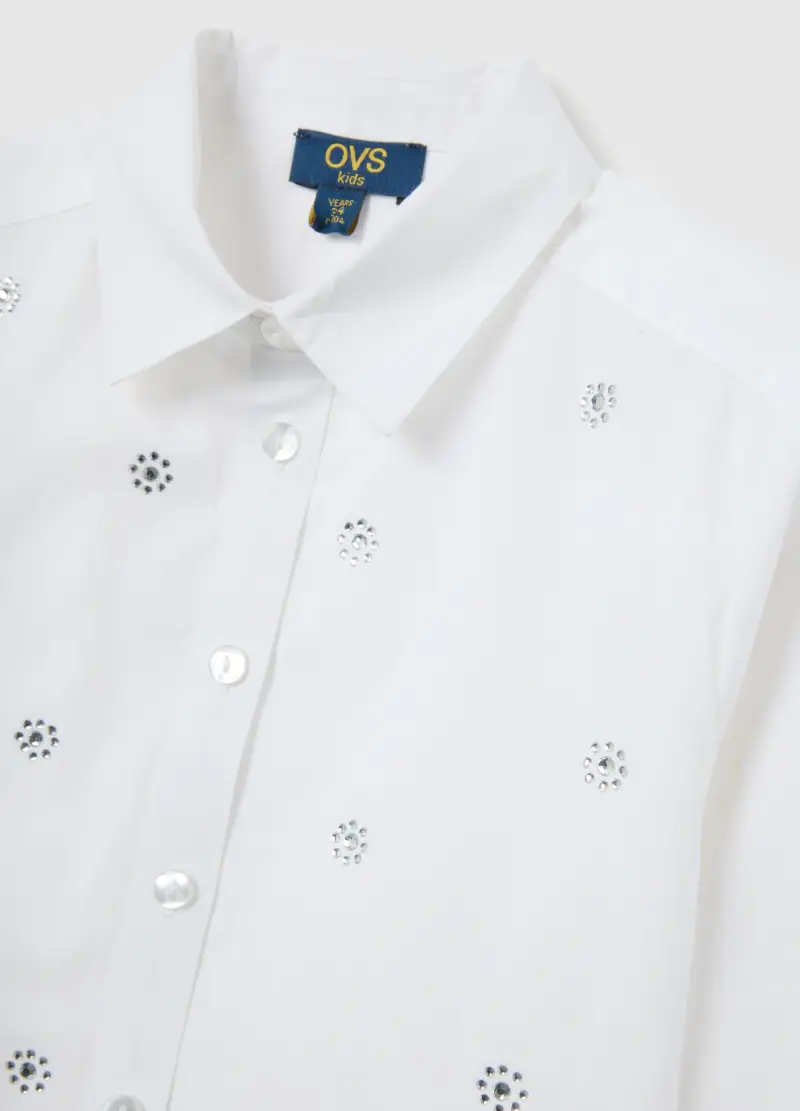 Camicia Da Bambina In Puro Cotone Bianca Regular Fit Con Ricami, Bianco miniatura 3