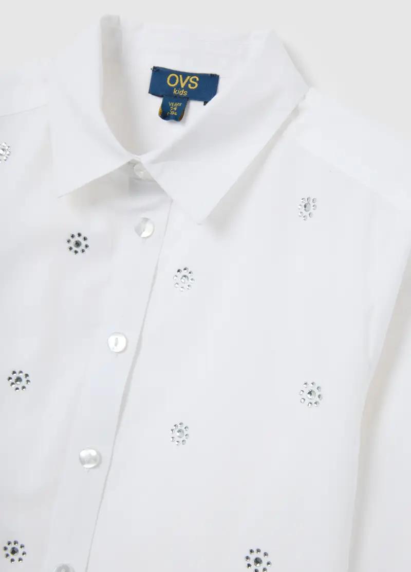 Camicia Da Bambina In Puro Cotone Bianca Regular Fit Con Ricami, Bianco miniatura 3