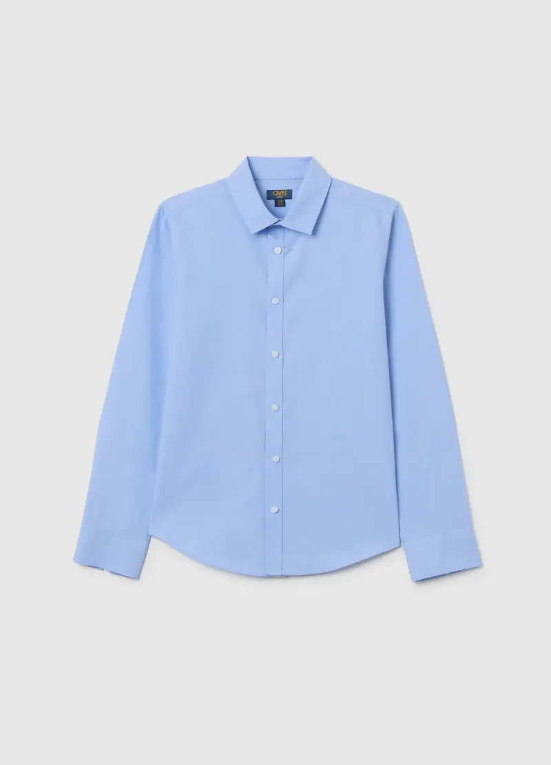 Camicia Da Ragazzo In Puro Cotone Azzurra Regular Fit, Bambino, Azzurro