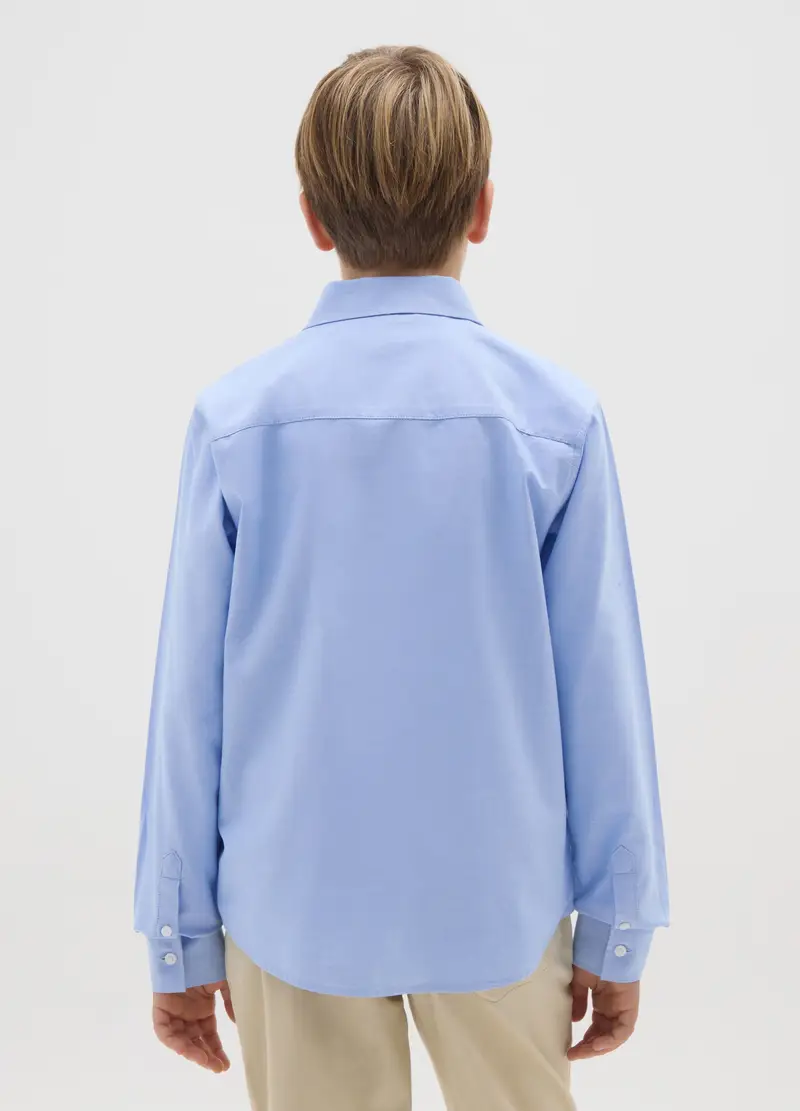 Camicia Da Ragazzo In Puro Cotone Azzurra Regular Fit, Bambino, Azzurro miniatura 2