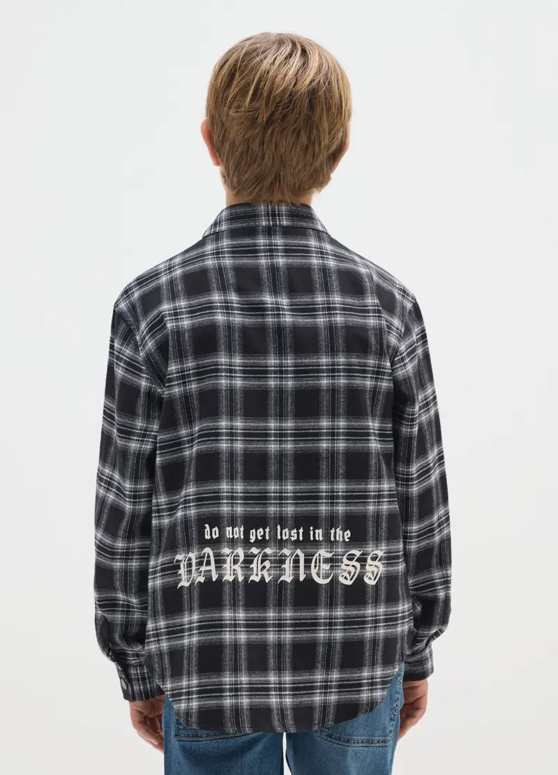 Camicia Da Ragazzo In Puro Cotone Nera A Quadri Over Fit, Bambino, Multicolor miniatura 2