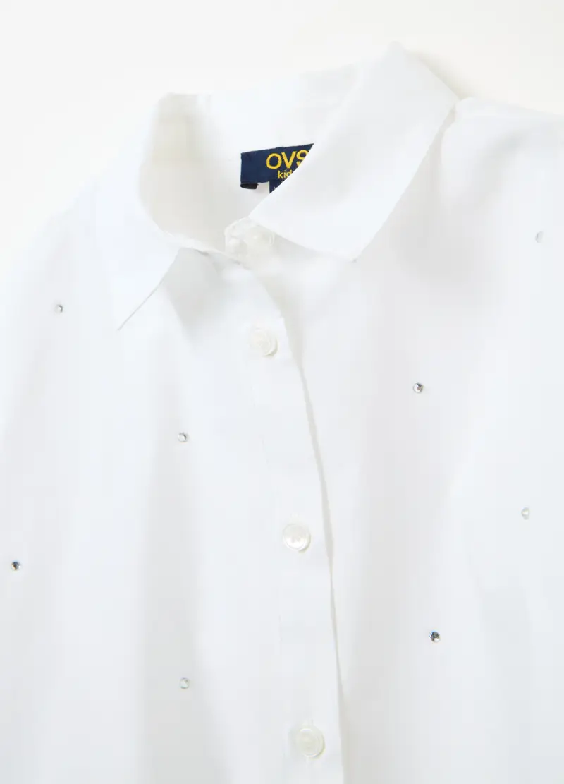 Camicia In Cotone Con Strass, Bambina, Bianco miniatura 3