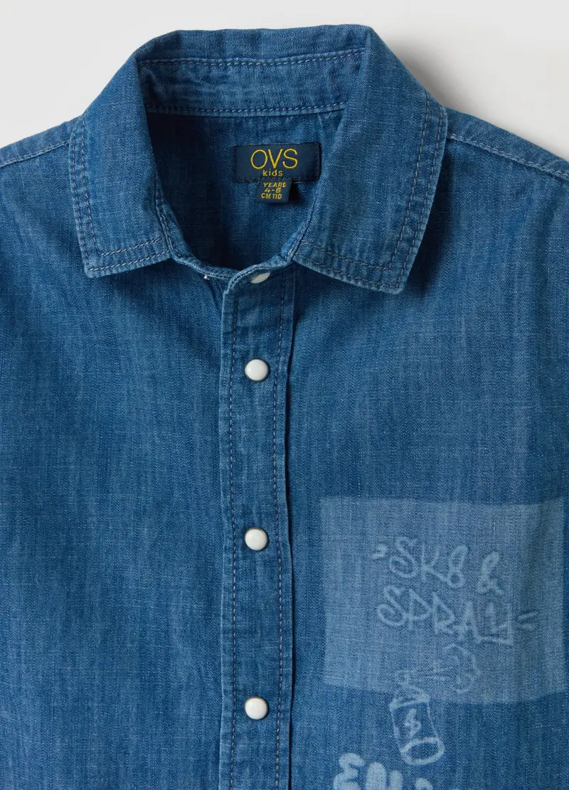 Camicia In Denim Con Stampa, Bambino, Denim miniatura 3