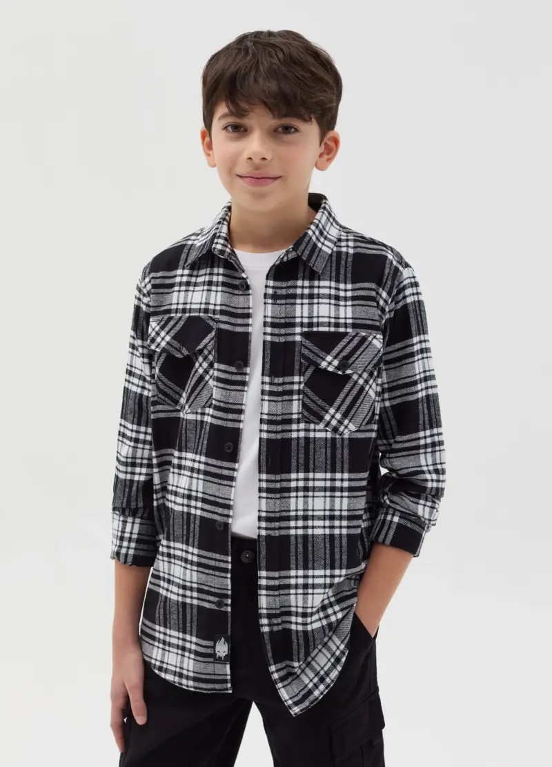 Camicia In Flanella Con Fantasia Check, Bambino, Multicolor