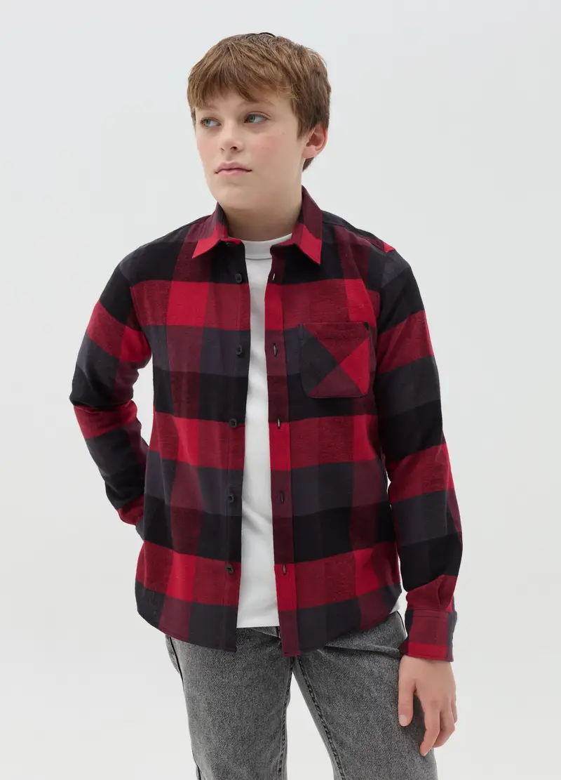 Camicia In Flanella Con Fantasia Check, Bambino, Multicolor