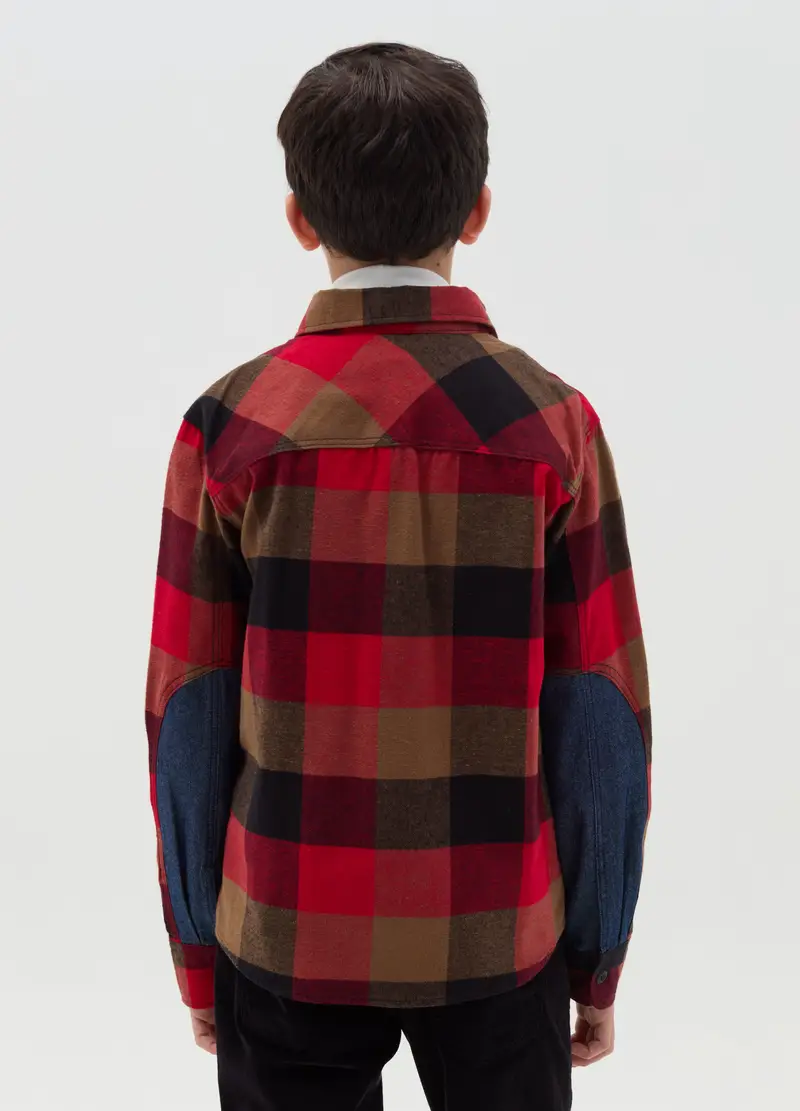 Camicia In Flanella Con Inserti In Denim, Bambino, Multicolor miniatura 3