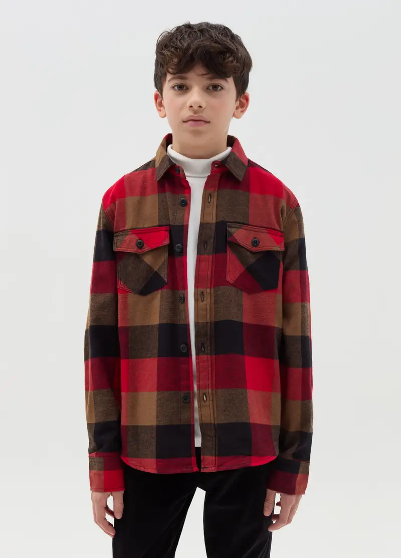 Camicia In Flanella Con Inserti In Denim, Bambino, Multicolor