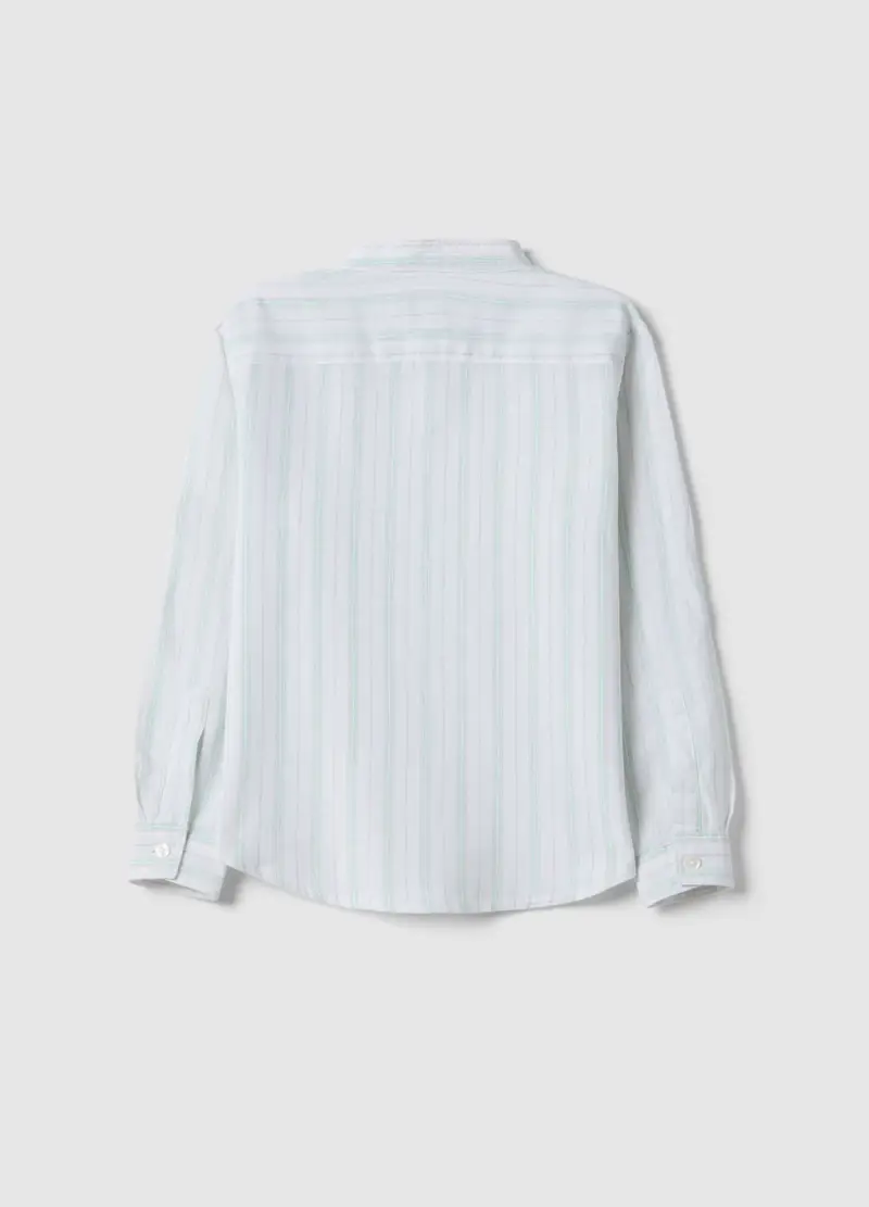 Camicia In Misto Lino A Righe Multicolor Da Bambino Regular Fit, Multicolor miniatura 2