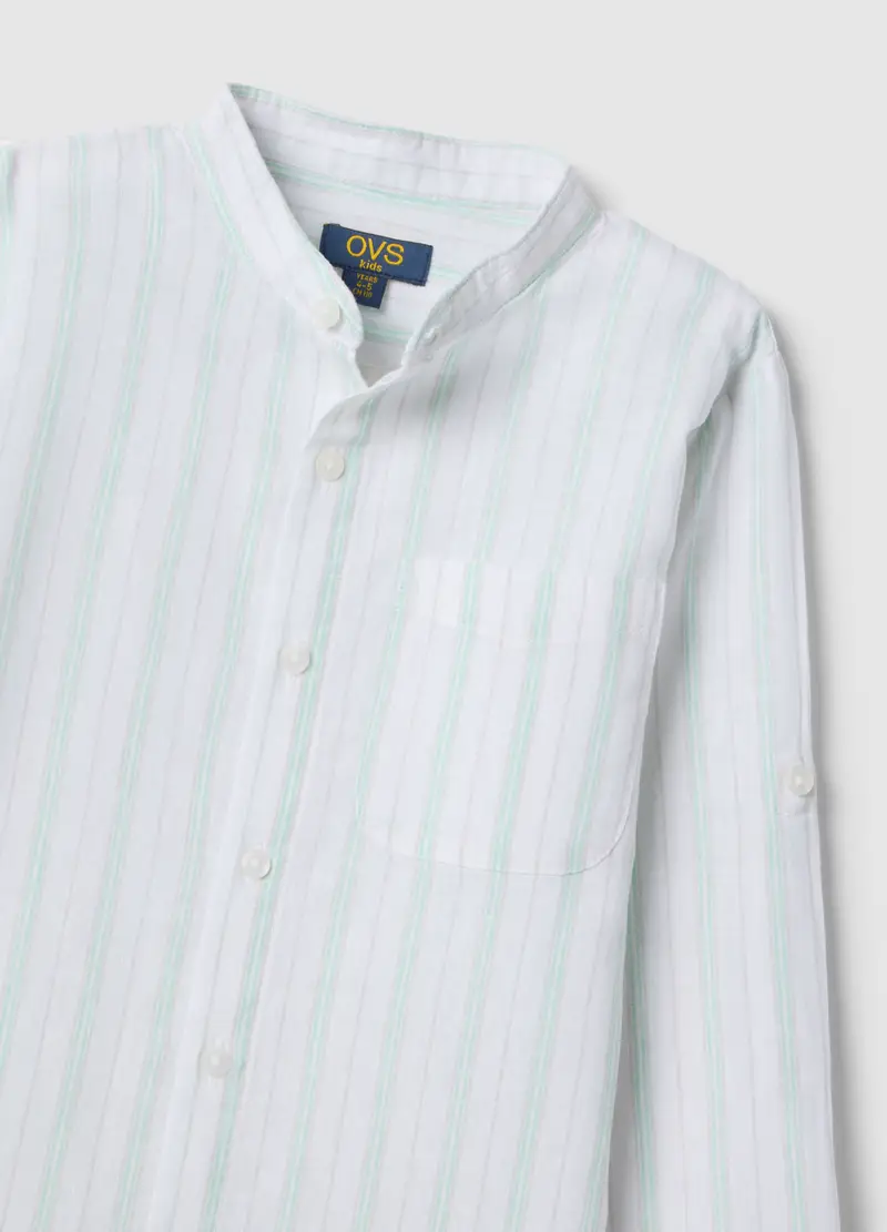 Camicia In Misto Lino A Righe Multicolor Da Bambino Regular Fit, Multicolor miniatura 3