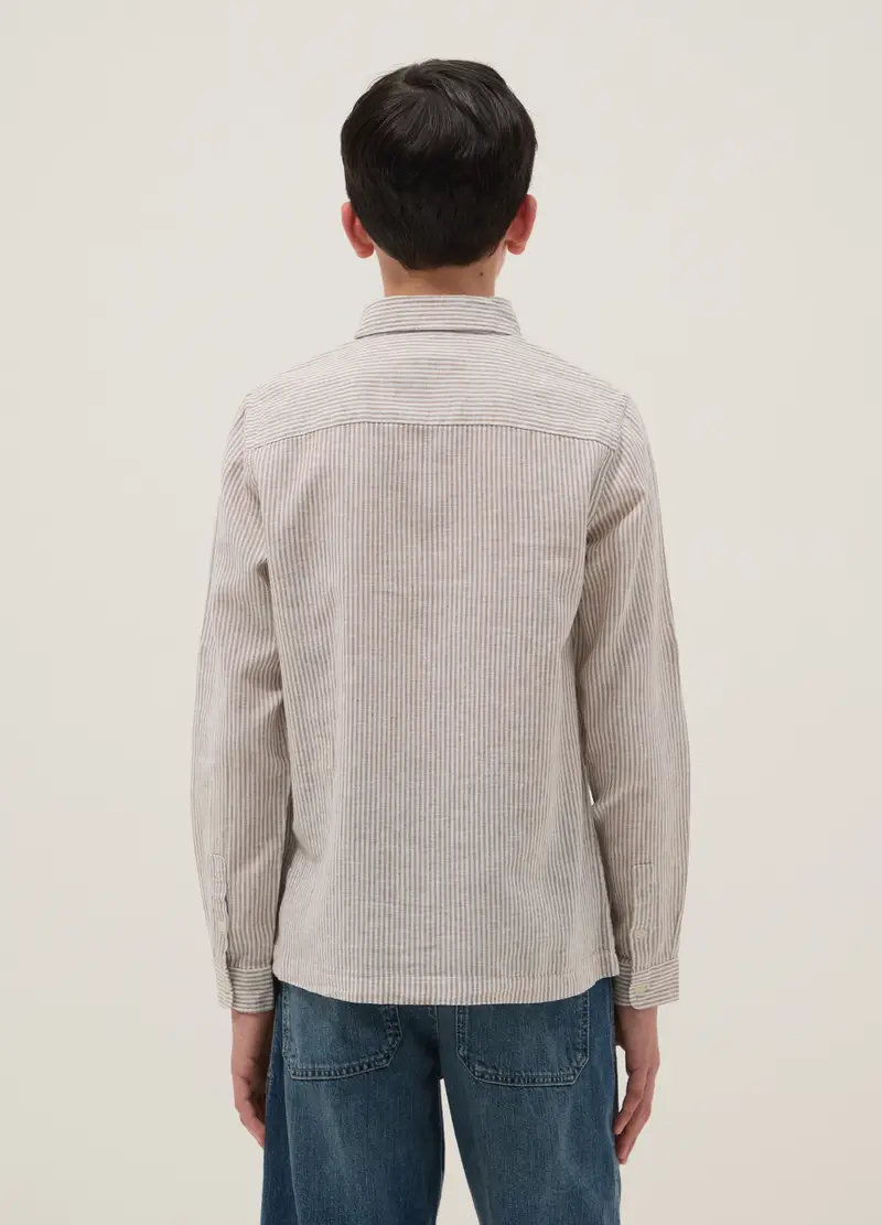 Camicia In Misto Lino A Righe Multicolor Da Ragazzo Regular Fit, Bambino, Multicolor miniatura 3