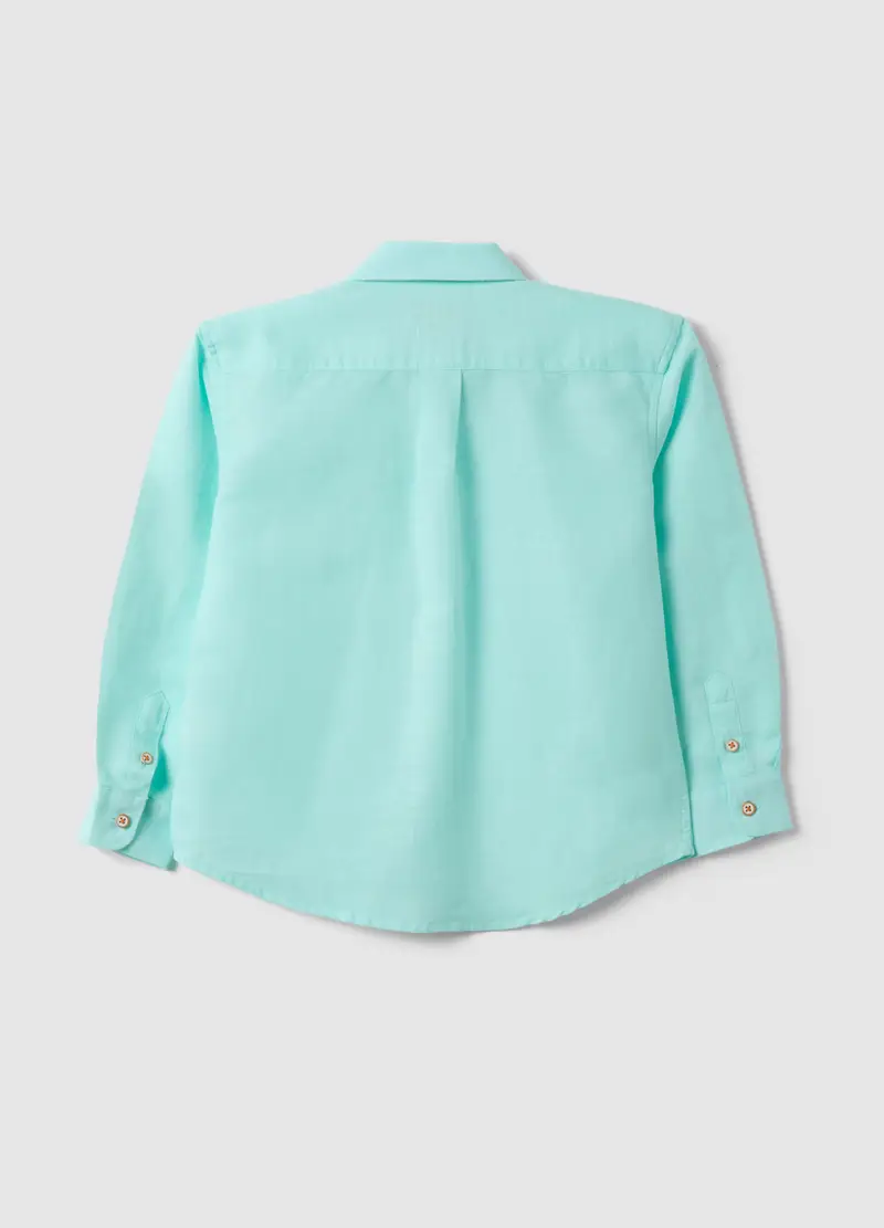 Camicia In Misto Lino Azzurra Da Bambino Regular Fit Con Ricamo, Azzurro miniatura 2