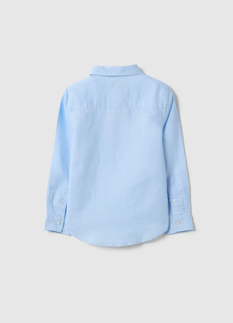 Camicia In Misto Lino E Cotone Azzurra Da Bambino Regular Fit, Azzurro miniatura 2