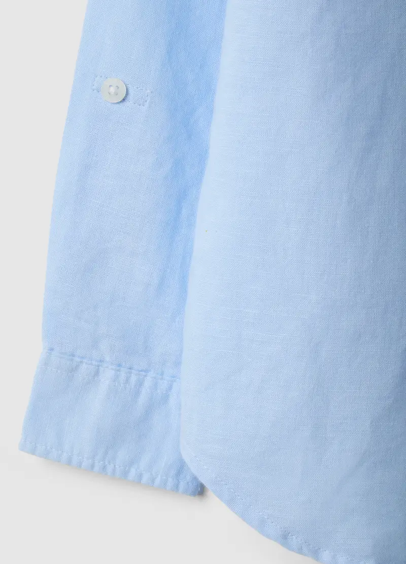 Camicia In Misto Lino E Cotone Azzurra Da Bambino Regular Fit, Azzurro miniatura 3