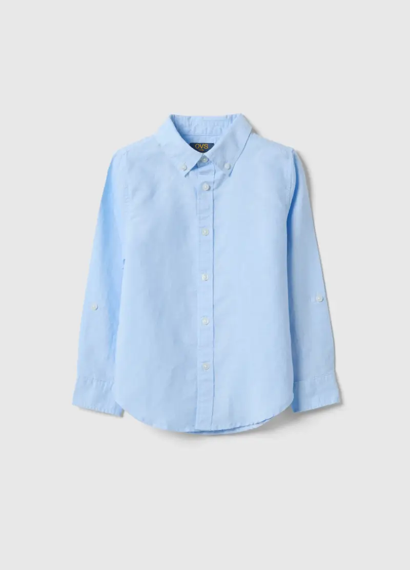 Camicia In Misto Lino E Cotone Azzurra Da Bambino Regular Fit, Azzurro