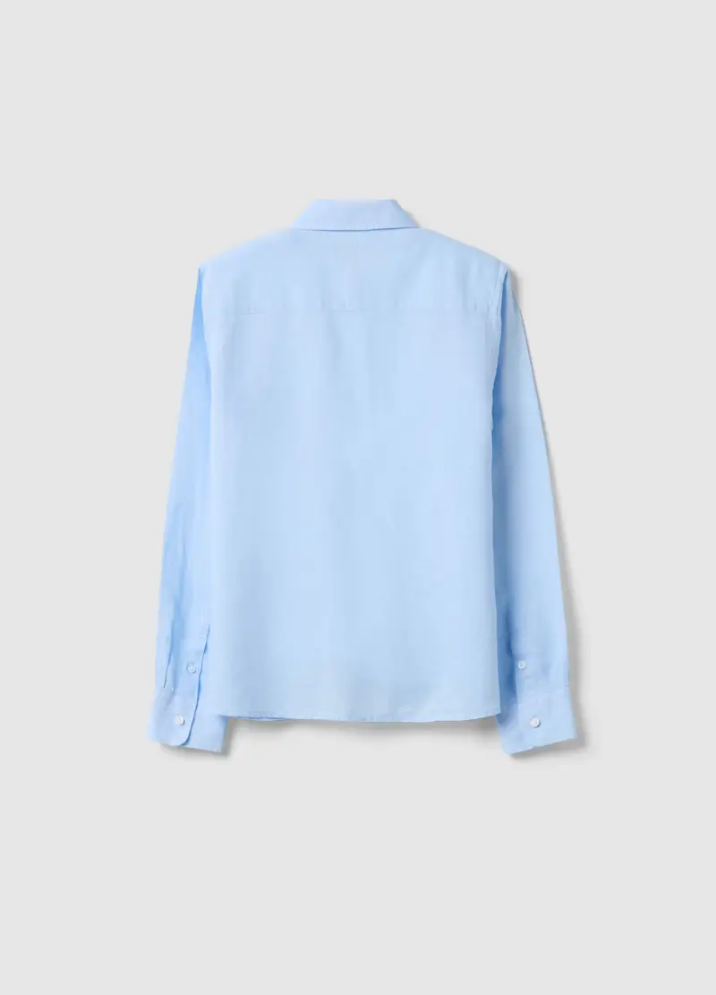 Camicia In Misto Lino E Cotone Azzurra Da Ragazzo Regular Fit, Bambino, Azzurro miniatura 2