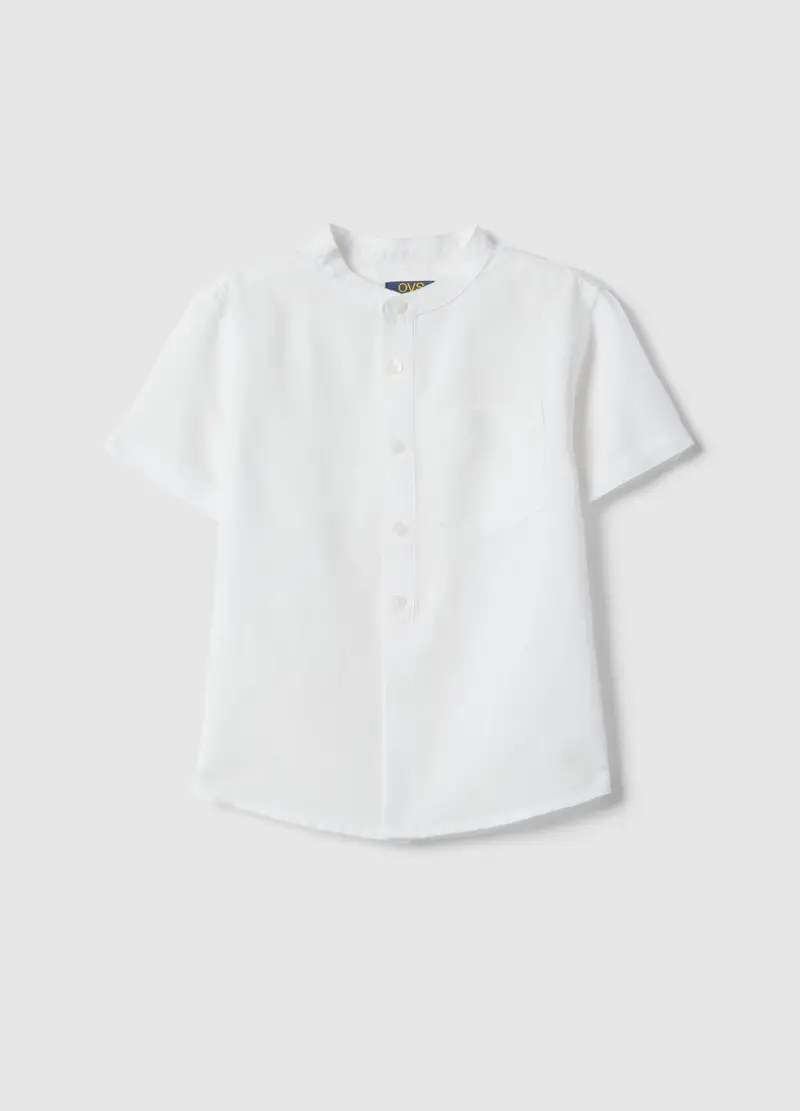 Camicia In Misto Lino E Cotone Bianca Da Bambino Regular Fit, Bianco