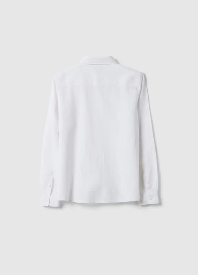 Camicia In Misto Lino E Cotone Bianca Da Ragazzo Regular Fit, Bambino, Bianco miniatura 2